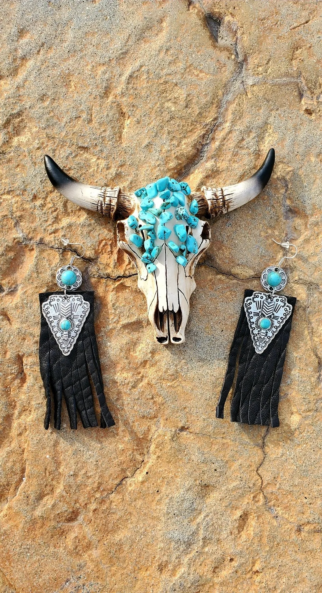 Leather Aztec Black Earring