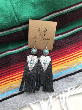 Leather Aztec Black Earring