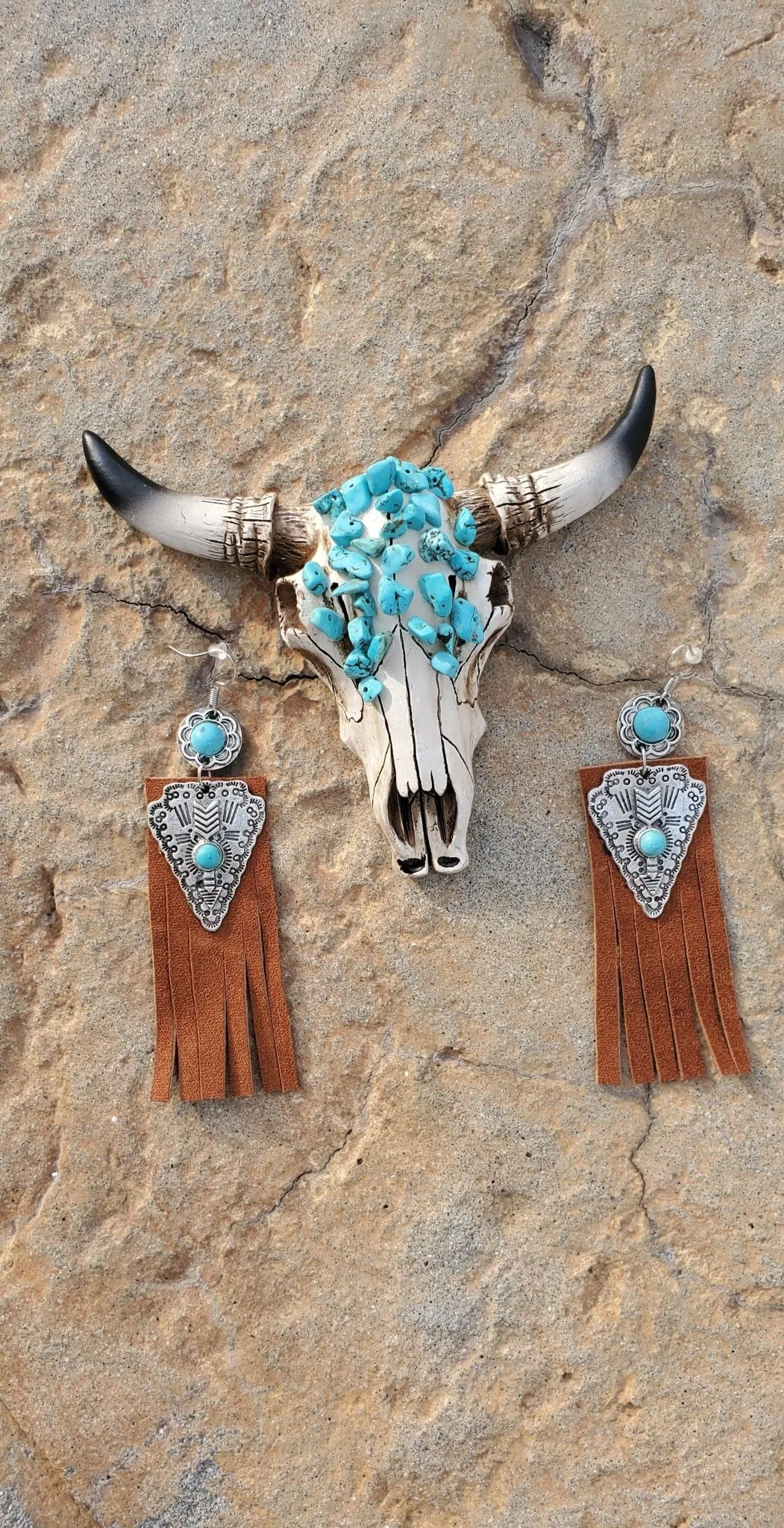 Leather Aztec Black Earring