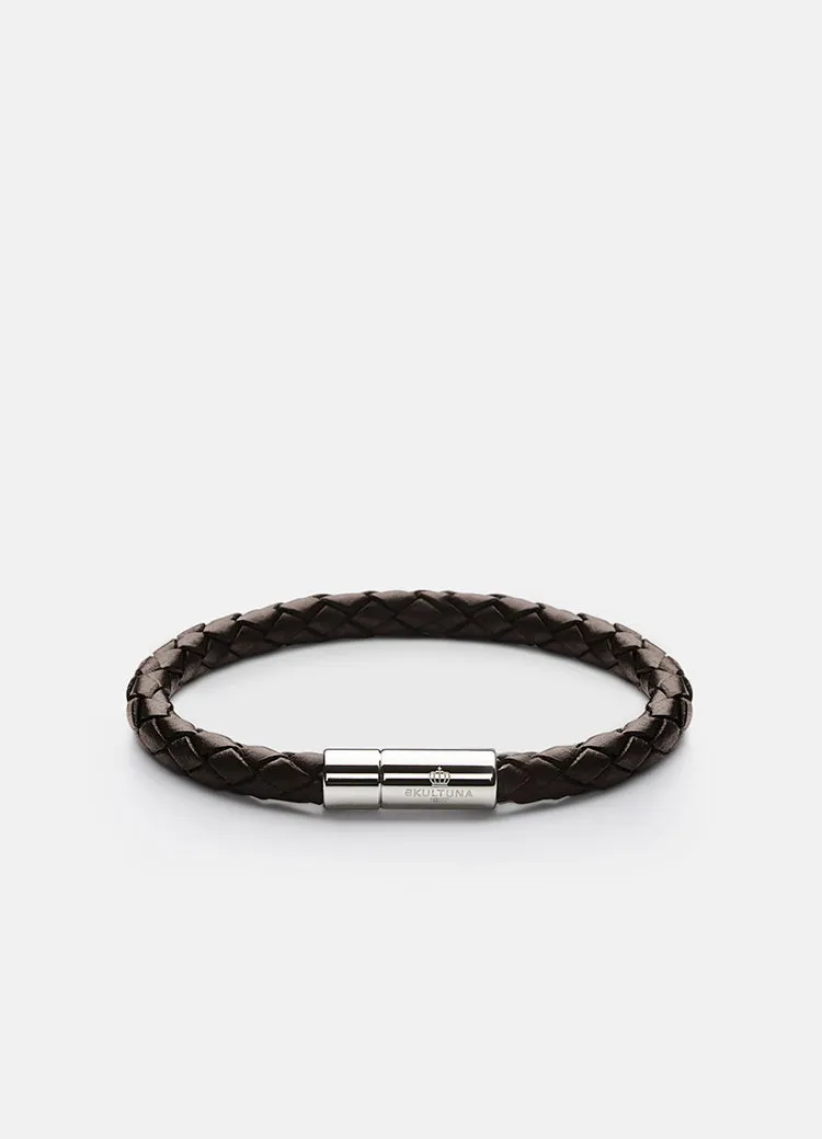 Leather Bracelet | 6mm | Silver | Dark Brown