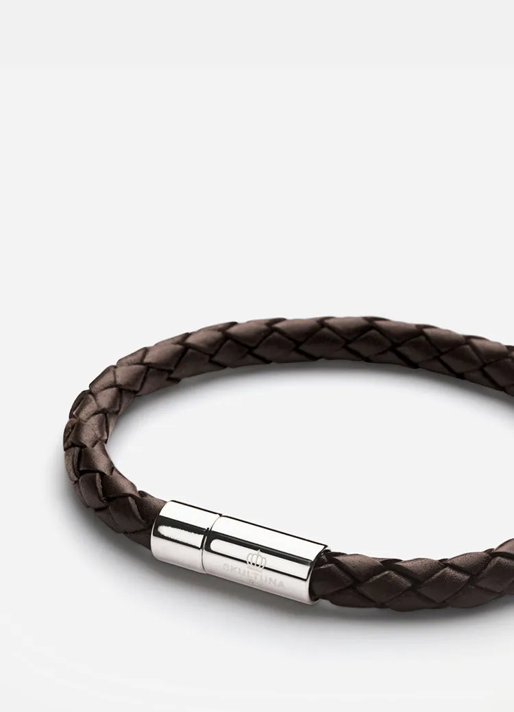 Leather Bracelet | 6mm | Silver | Dark Brown