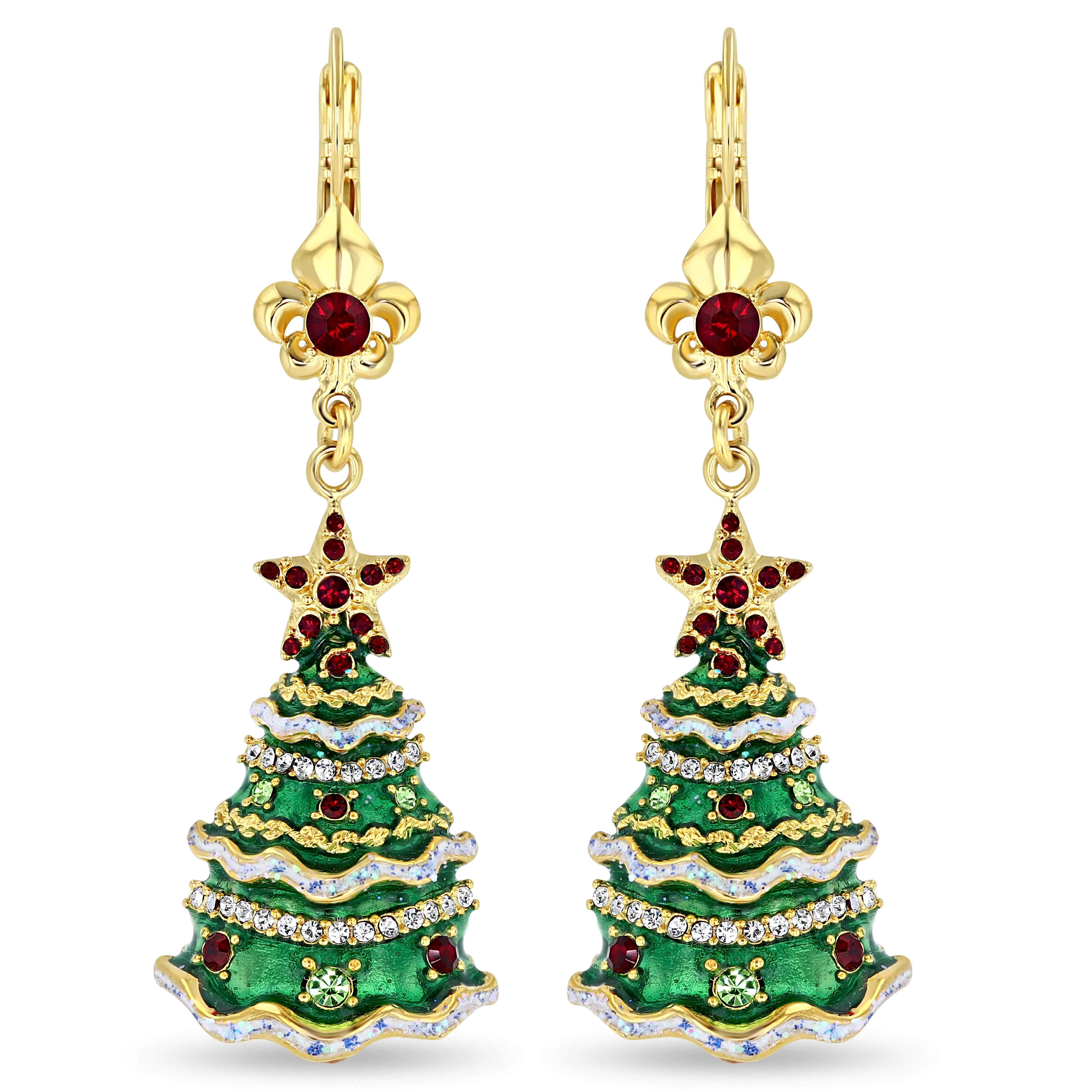 Leverback Christmas Tree Earrings by Ritzy Couture DeLuxe –22k Gold Plated Brass