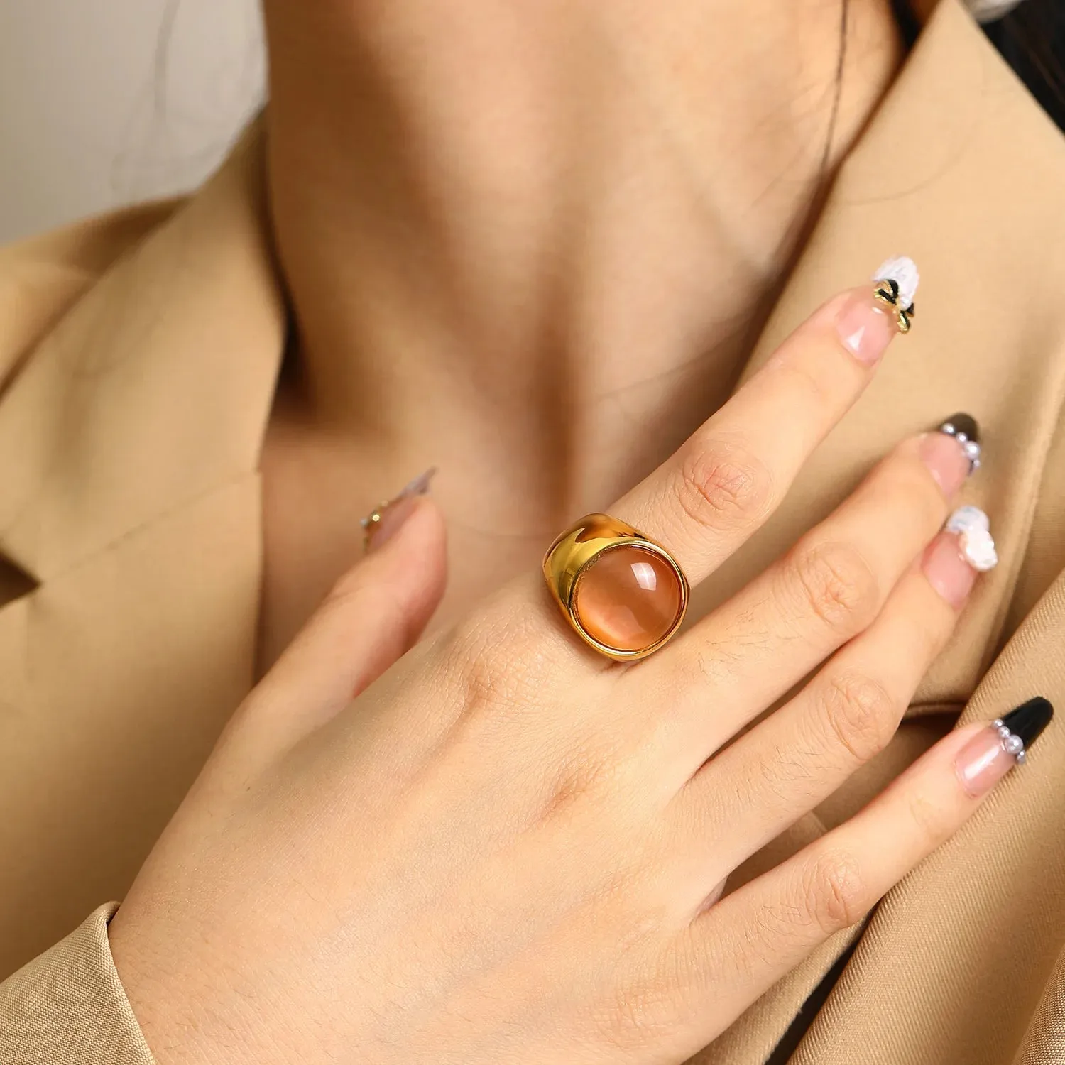 MAYTRENDS  -  Trend Retro Colorful Resin Metal Stainless Steel Couple Opal Rings for Women Men Jewelry Gift