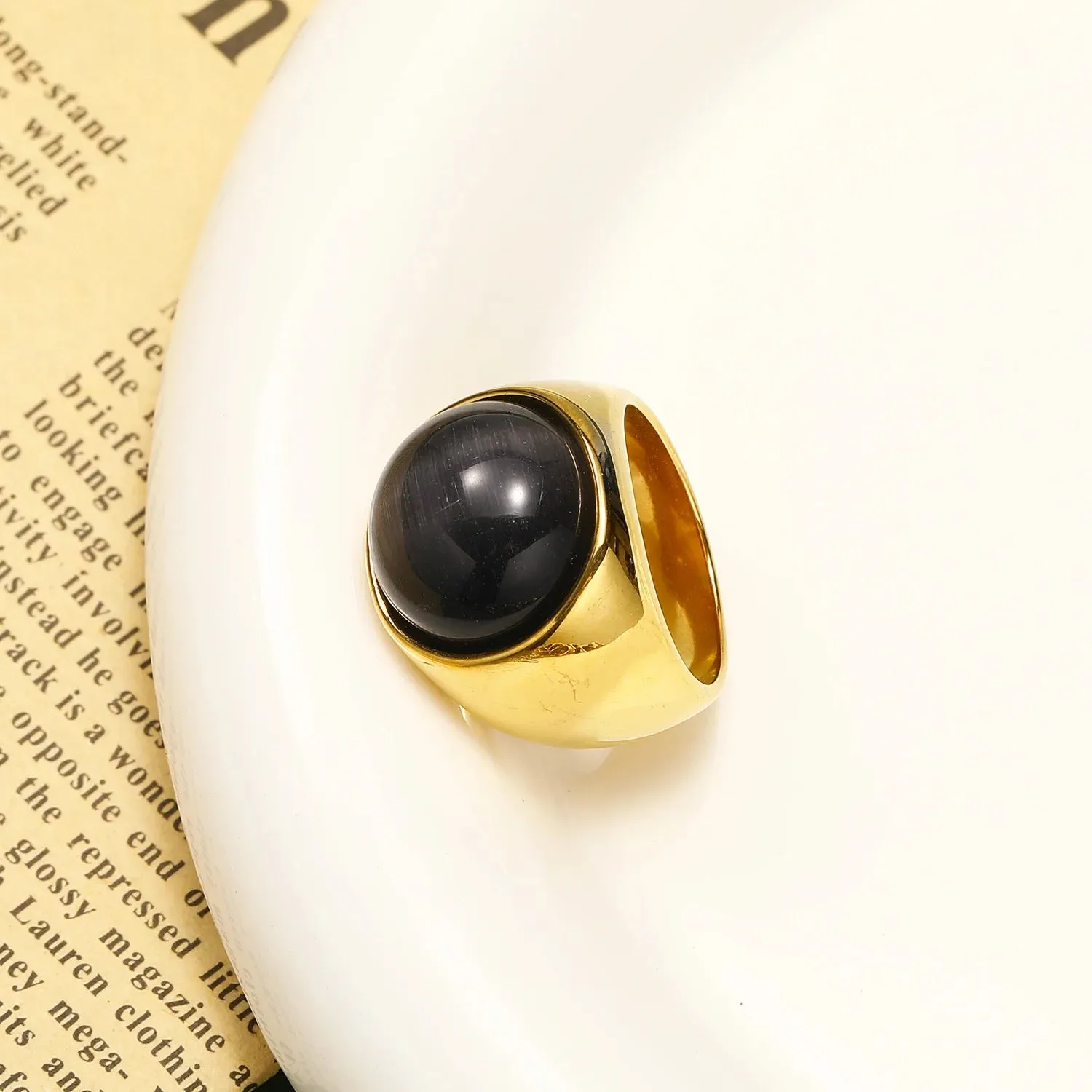 MAYTRENDS  -  Trend Retro Colorful Resin Metal Stainless Steel Couple Opal Rings for Women Men Jewelry Gift