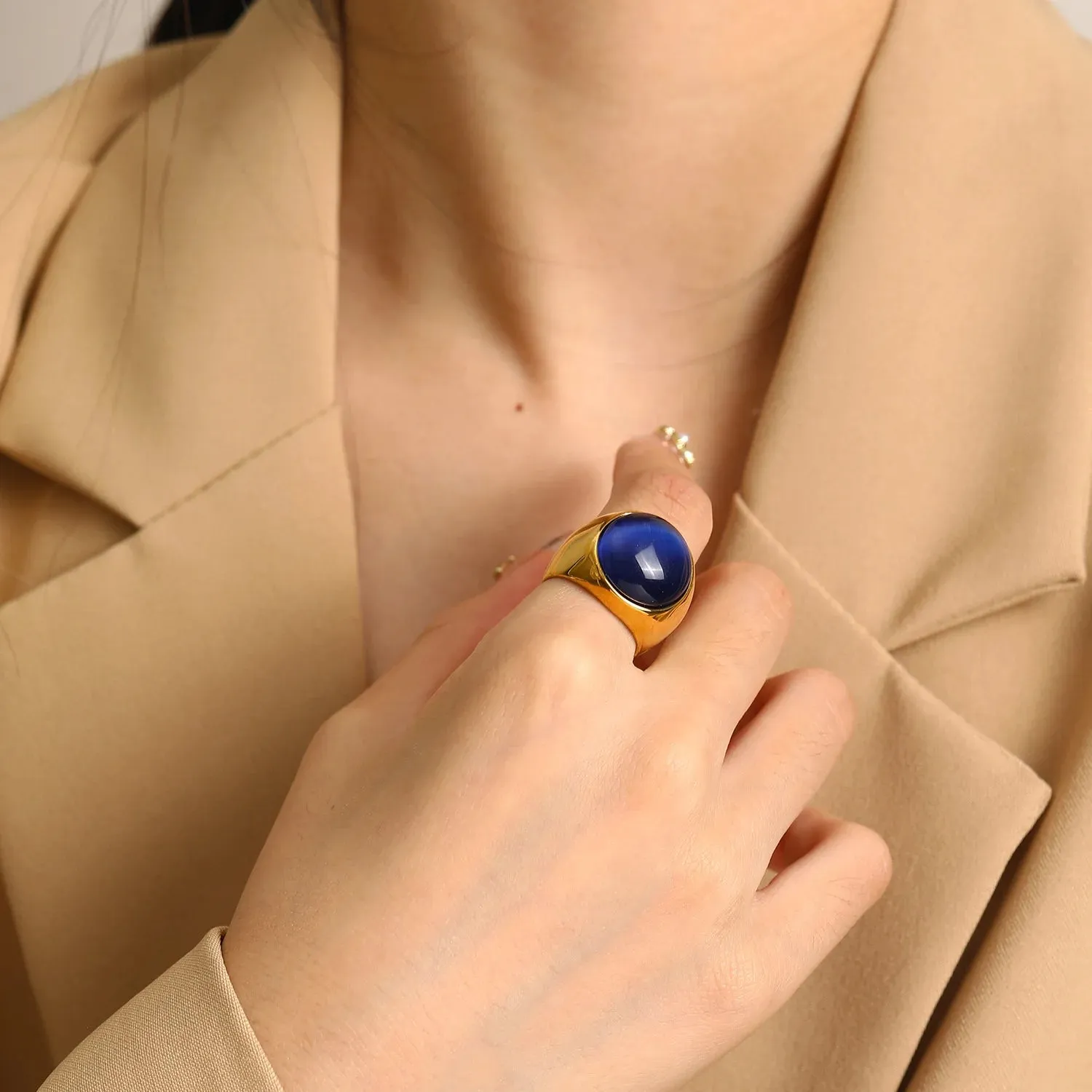 MAYTRENDS  -  Trend Retro Colorful Resin Metal Stainless Steel Couple Opal Rings for Women Men Jewelry Gift