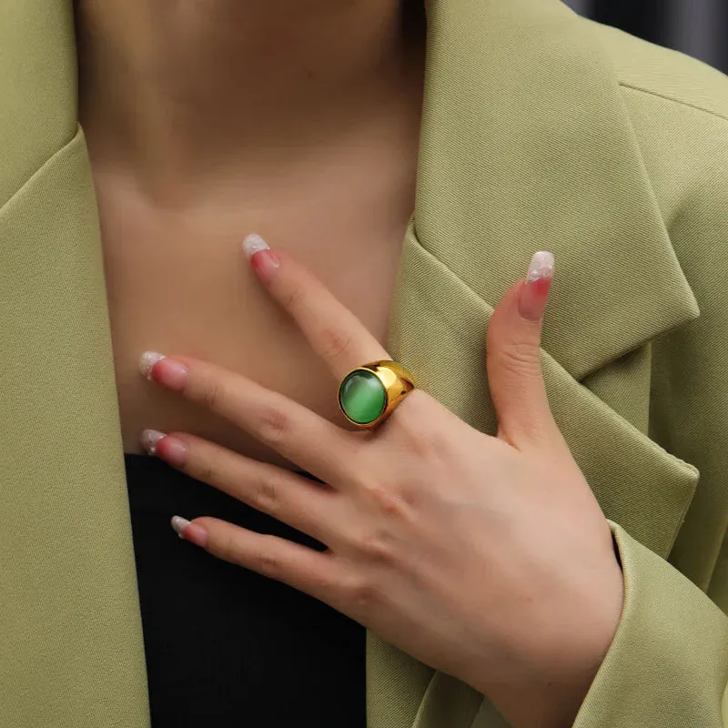 MAYTRENDS  -  Trend Retro Colorful Resin Metal Stainless Steel Couple Opal Rings for Women Men Jewelry Gift