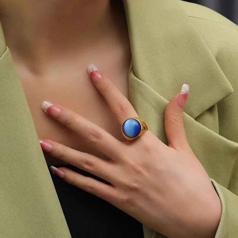 MAYTRENDS  -  Trend Retro Colorful Resin Metal Stainless Steel Couple Opal Rings for Women Men Jewelry Gift