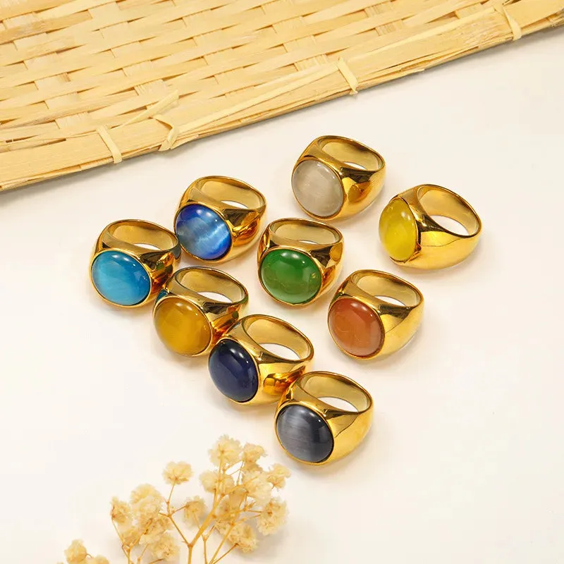 MAYTRENDS  -  Trend Retro Colorful Resin Metal Stainless Steel Couple Opal Rings for Women Men Jewelry Gift