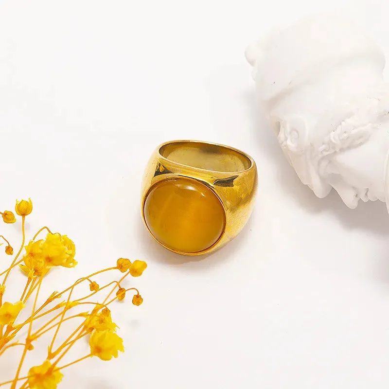 MAYTRENDS  -  Trend Retro Colorful Resin Metal Stainless Steel Couple Opal Rings for Women Men Jewelry Gift