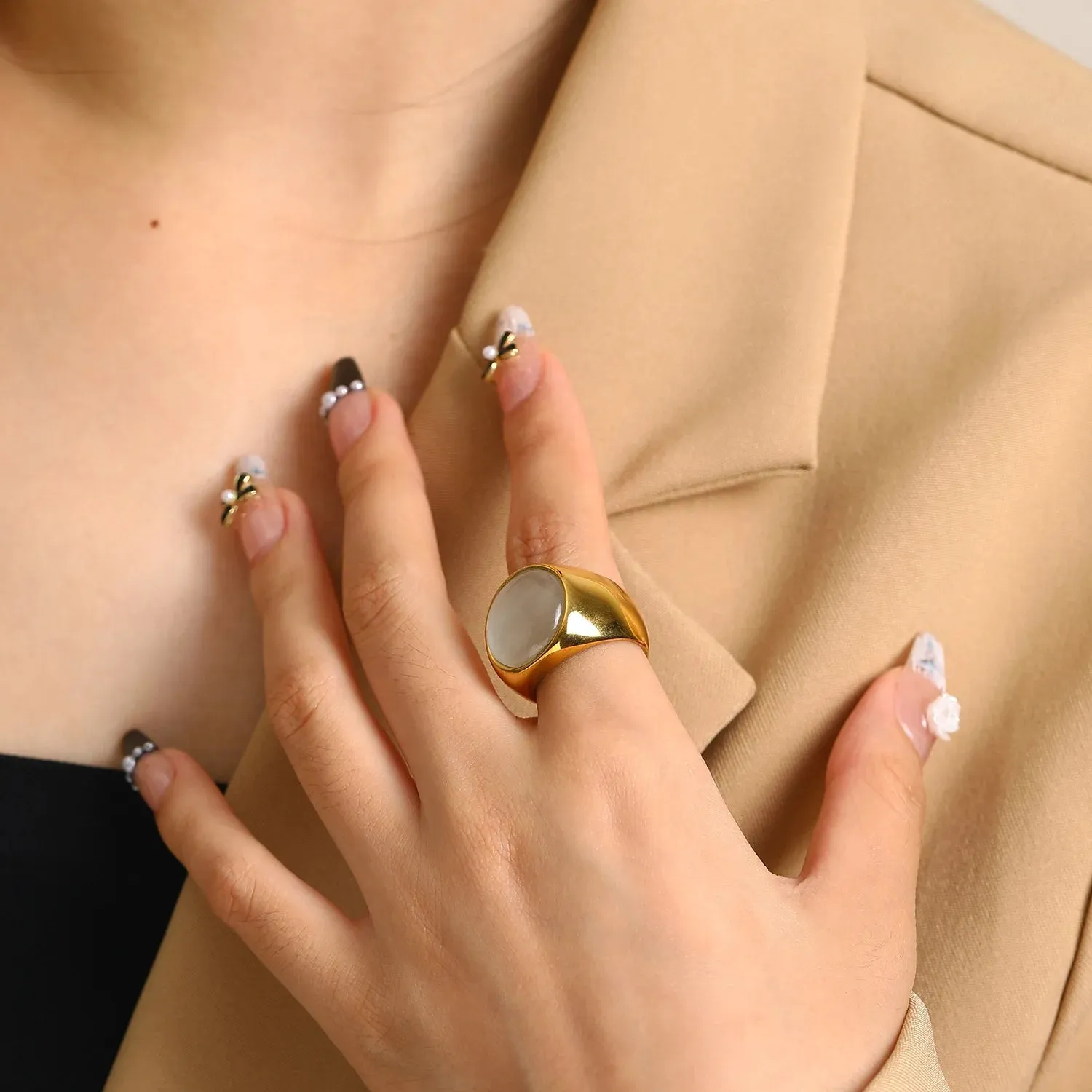 MAYTRENDS  -  Trend Retro Colorful Resin Metal Stainless Steel Couple Opal Rings for Women Men Jewelry Gift