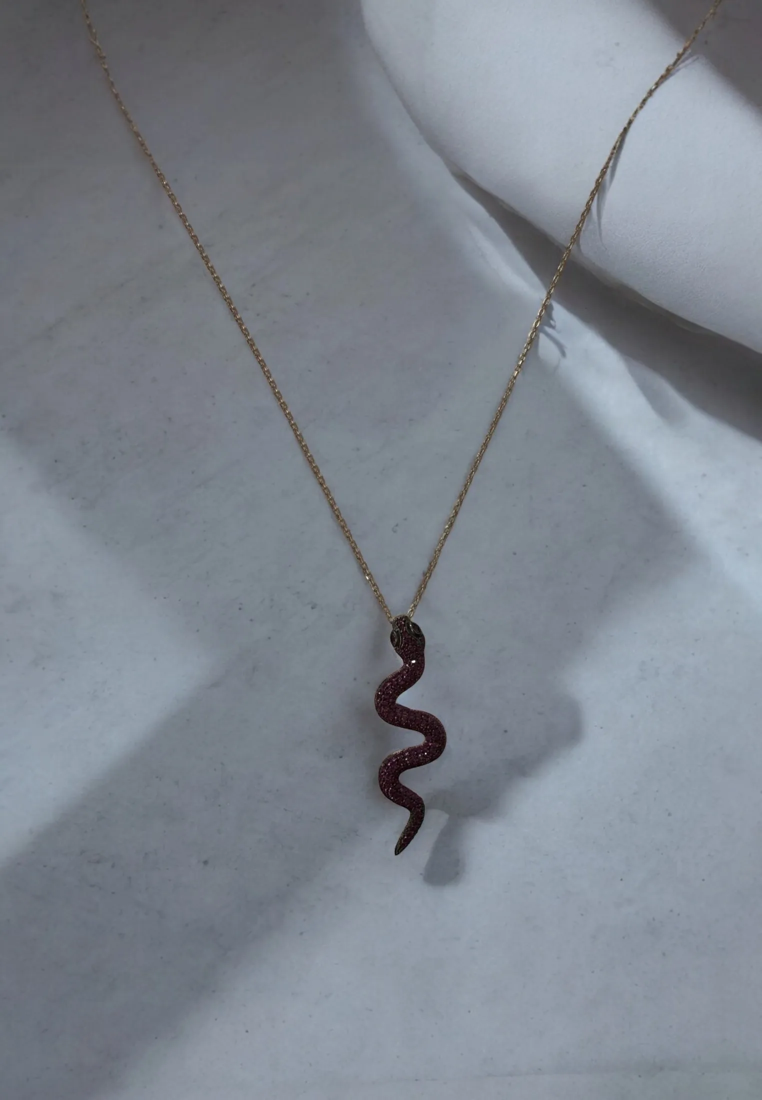 Medusa Snake Pendant Necklace Rosegold Ruby CZ