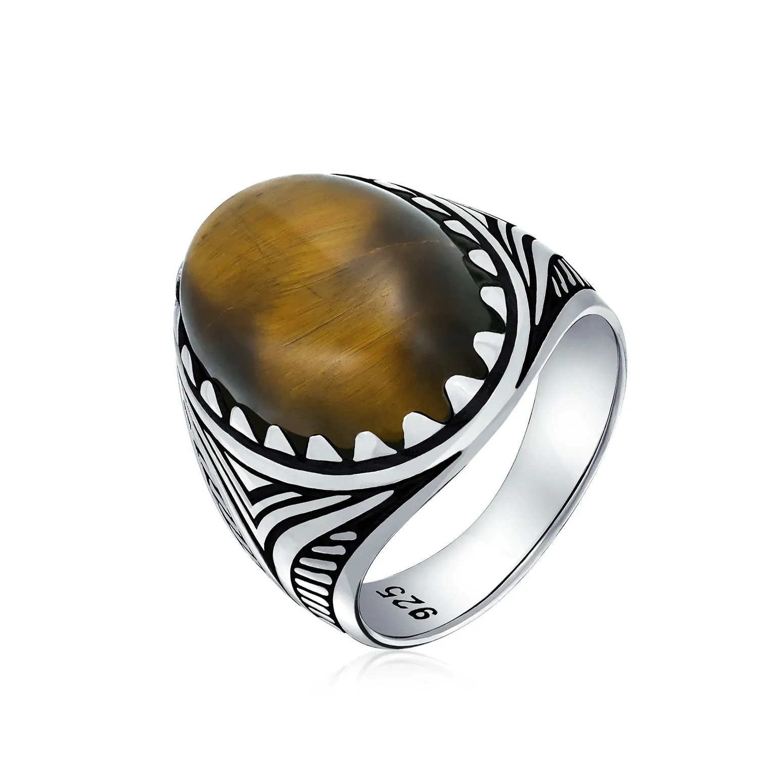 Mens Silver Ring with Black Onyx Blue Turquoise Tiger Eye Gemstone Lion Claw Design