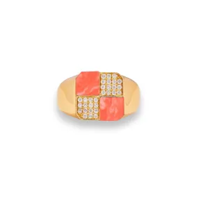 Mini Damier Diamond & Precious Stone Square Checker Board Ring
