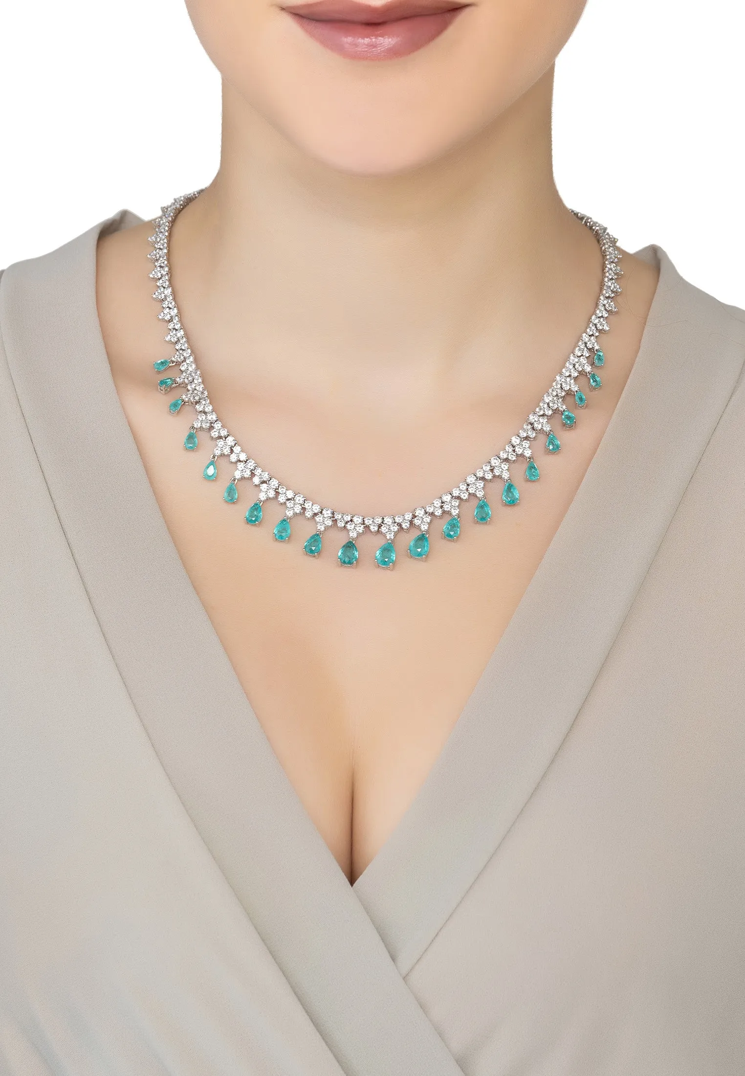 Monroe Gemstone Statement Necklace Paraiba Tourmaline Silver