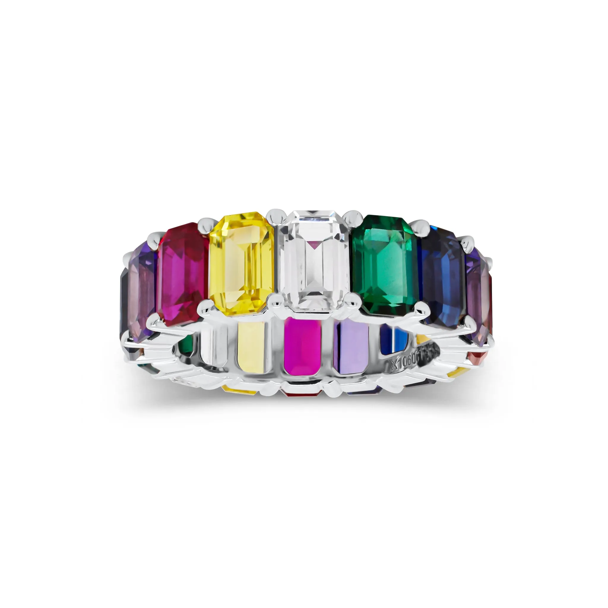 Multicolor Emerald-Cut Gemstone Eternity Ring