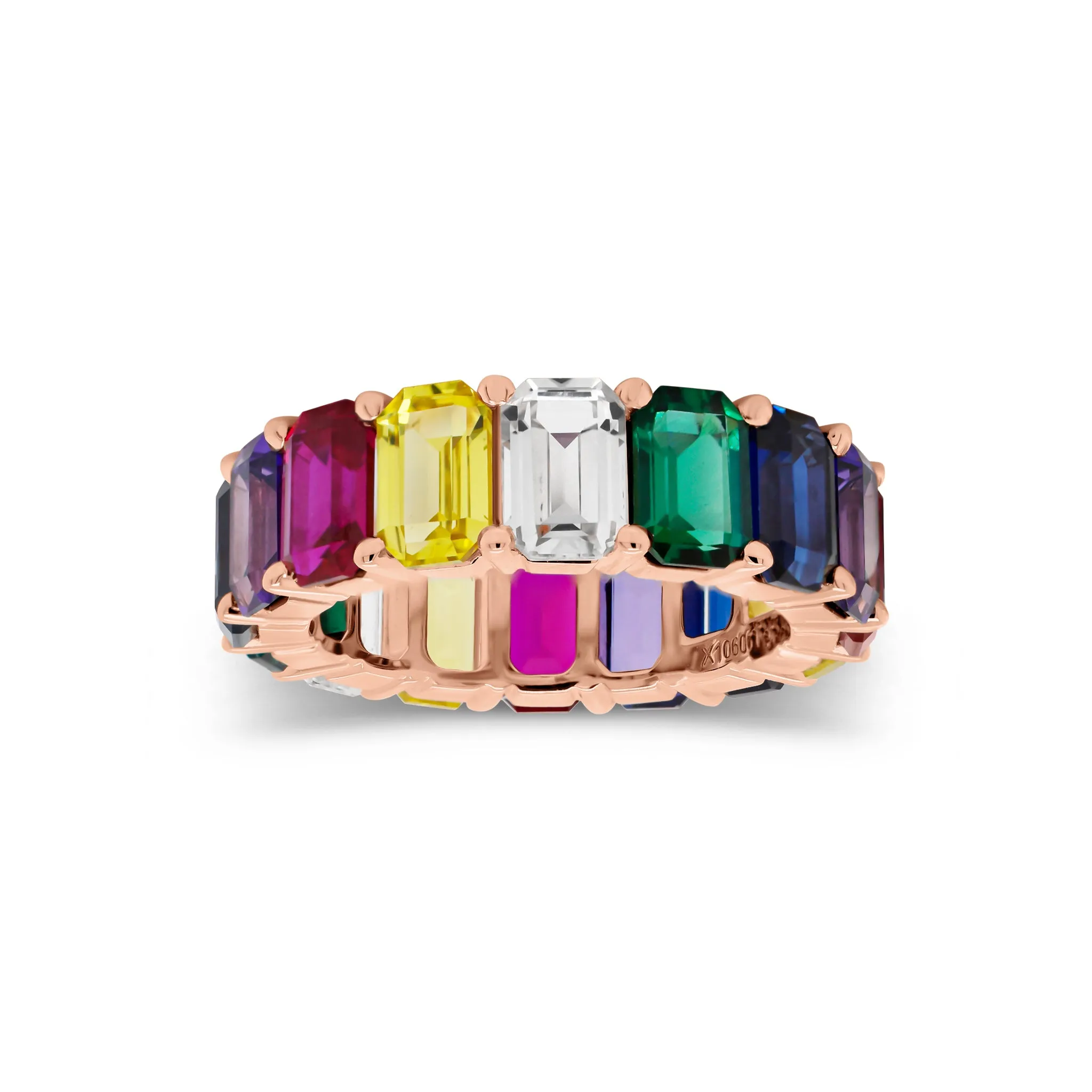 Multicolor Emerald-Cut Gemstone Eternity Ring