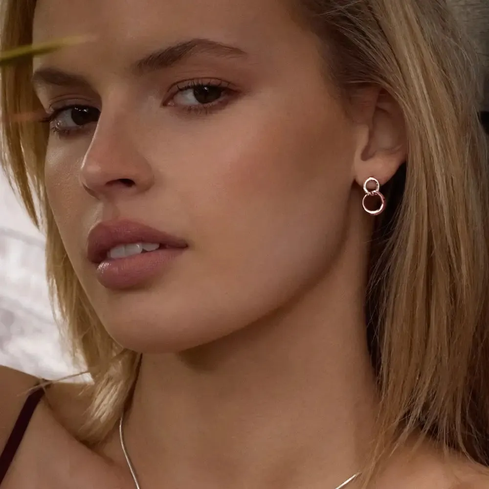 Najo Two Tone Double Circle Drop Earring