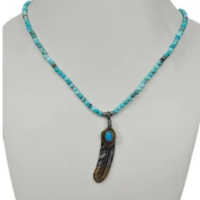Natural Turquoise and Takahashi Goro Feather Beaded Necklace