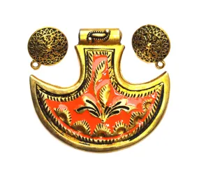Orange And Golden Enamel Pendant Set