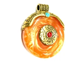 Orange Circular Stone Pendant with Golden Cap (40x35 mm)