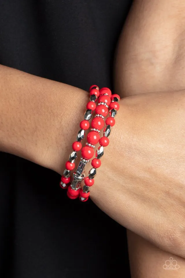Paparazzi Bracelet ~ Colorfully Coiled - Red