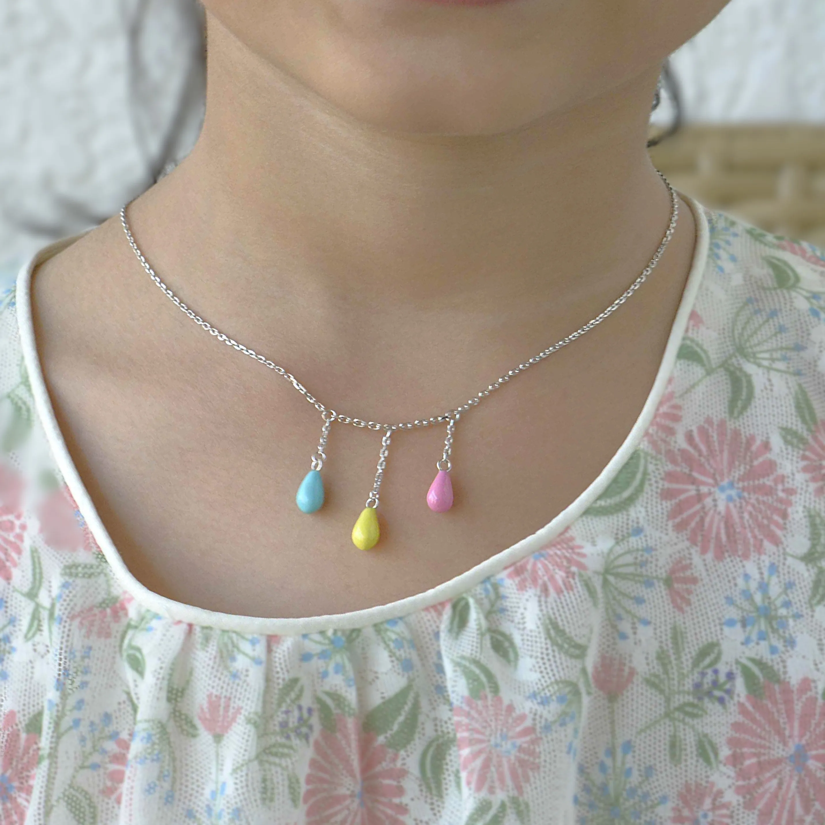 Pastel Teardrop Necklace for Teen in 925 Sterling Silver