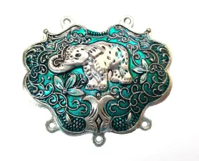 Peacock Green Enamel Work German Silver Pendant