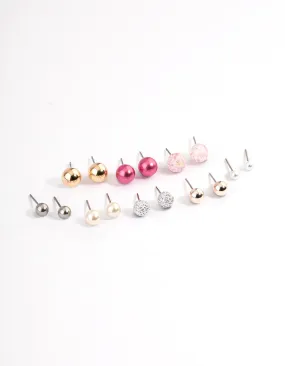 Pink Multi Ball & Beaded Earrings 8-Pack