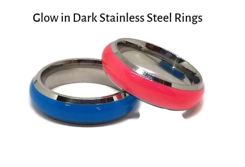 Pink or Blue Glow in the Dark Stainless-Steel Ring 4mm Band Luminous Rings