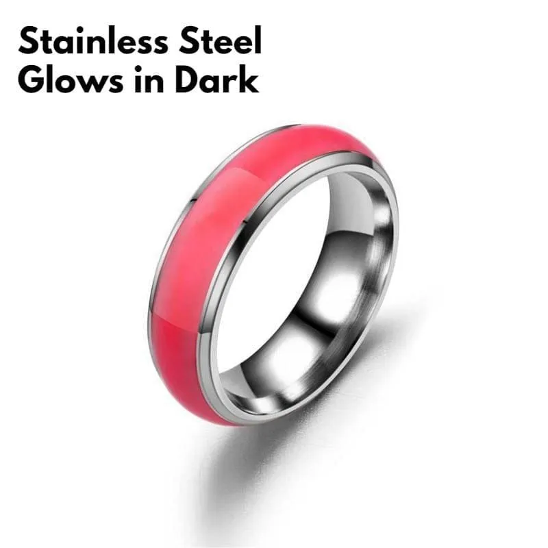 Pink or Blue Glow in the Dark Stainless-Steel Ring 4mm Band Luminous Rings