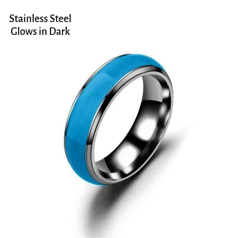 Pink or Blue Glow in the Dark Stainless-Steel Ring 4mm Band Luminous Rings
