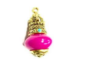 Pink Round Stone Pendant with Designer Golden Cap