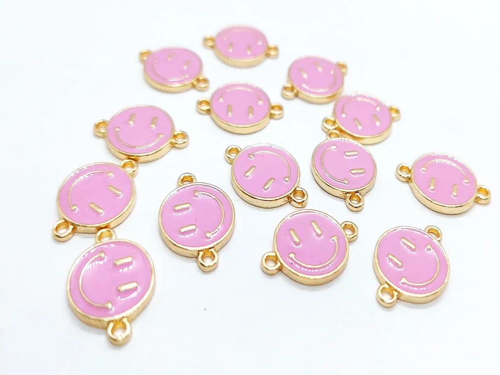 Pink Smiley Metallic Jewelry Charms