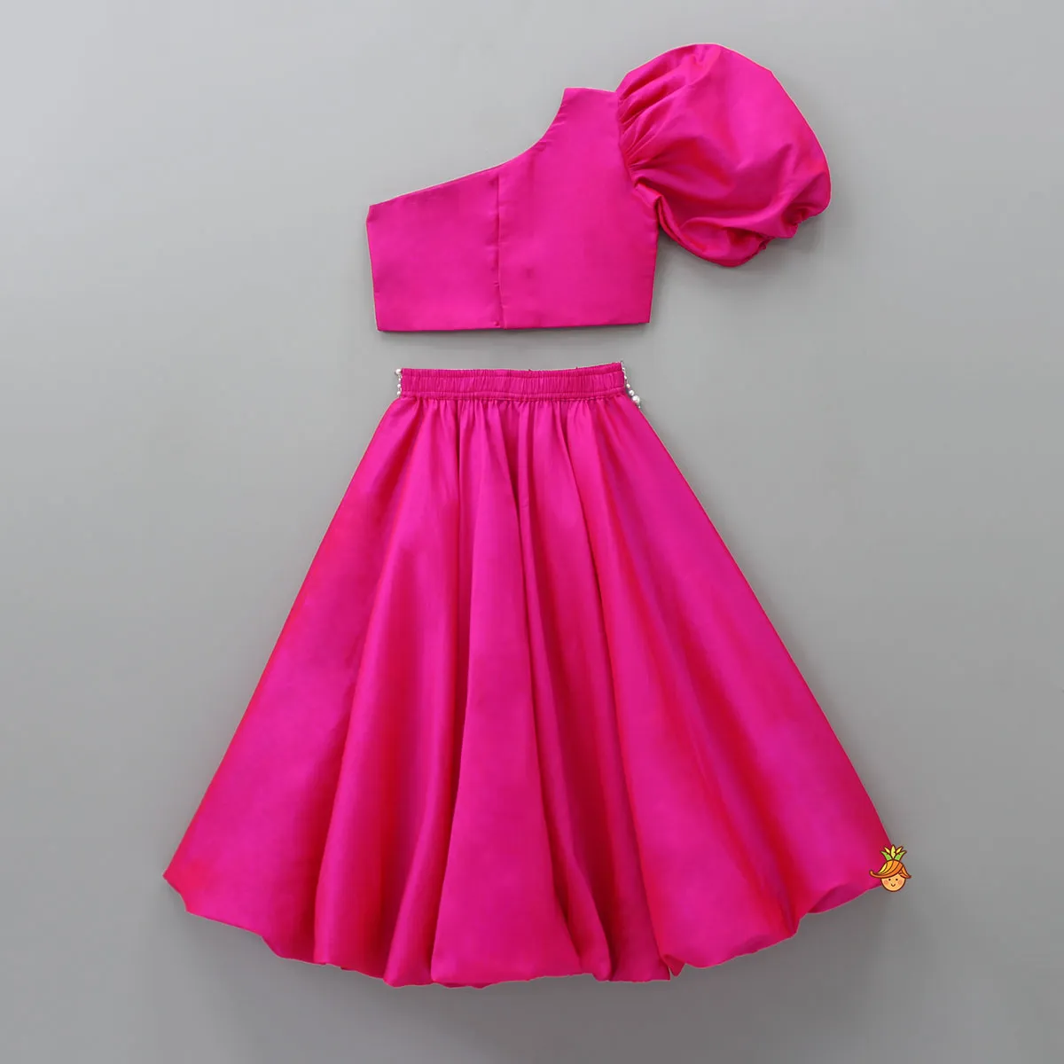 Pre Order: Stylish One-Shoulder Pink Top And Lehenga