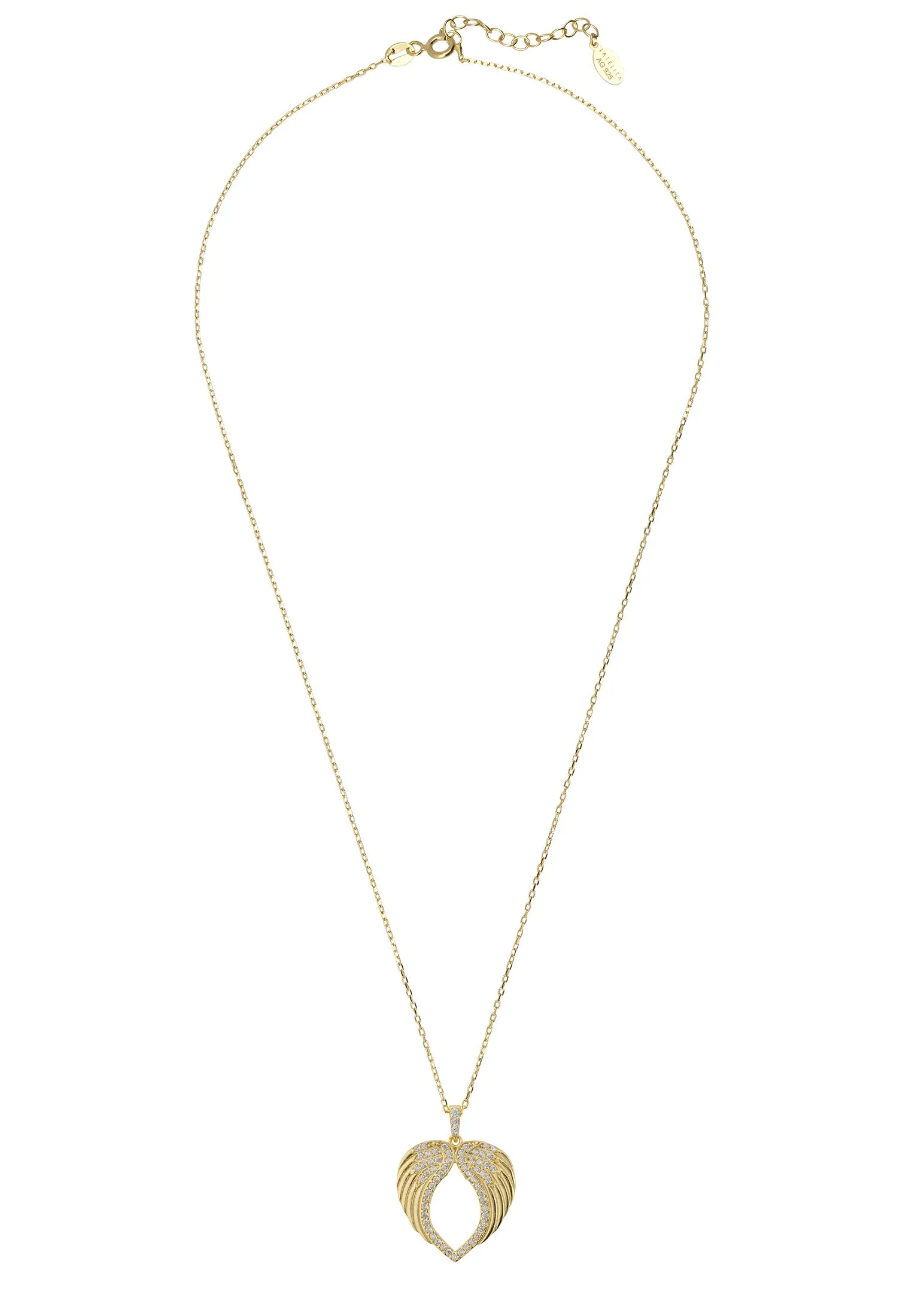Protective Heart Angel Wing Pendant Necklace Gold