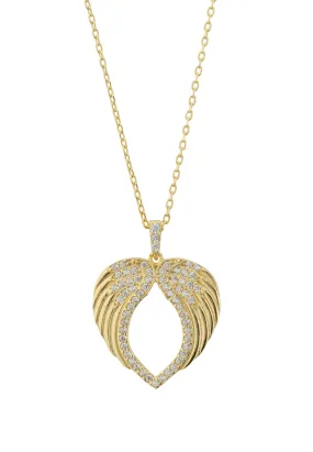 Protective Heart Angel Wing Pendant Necklace Gold