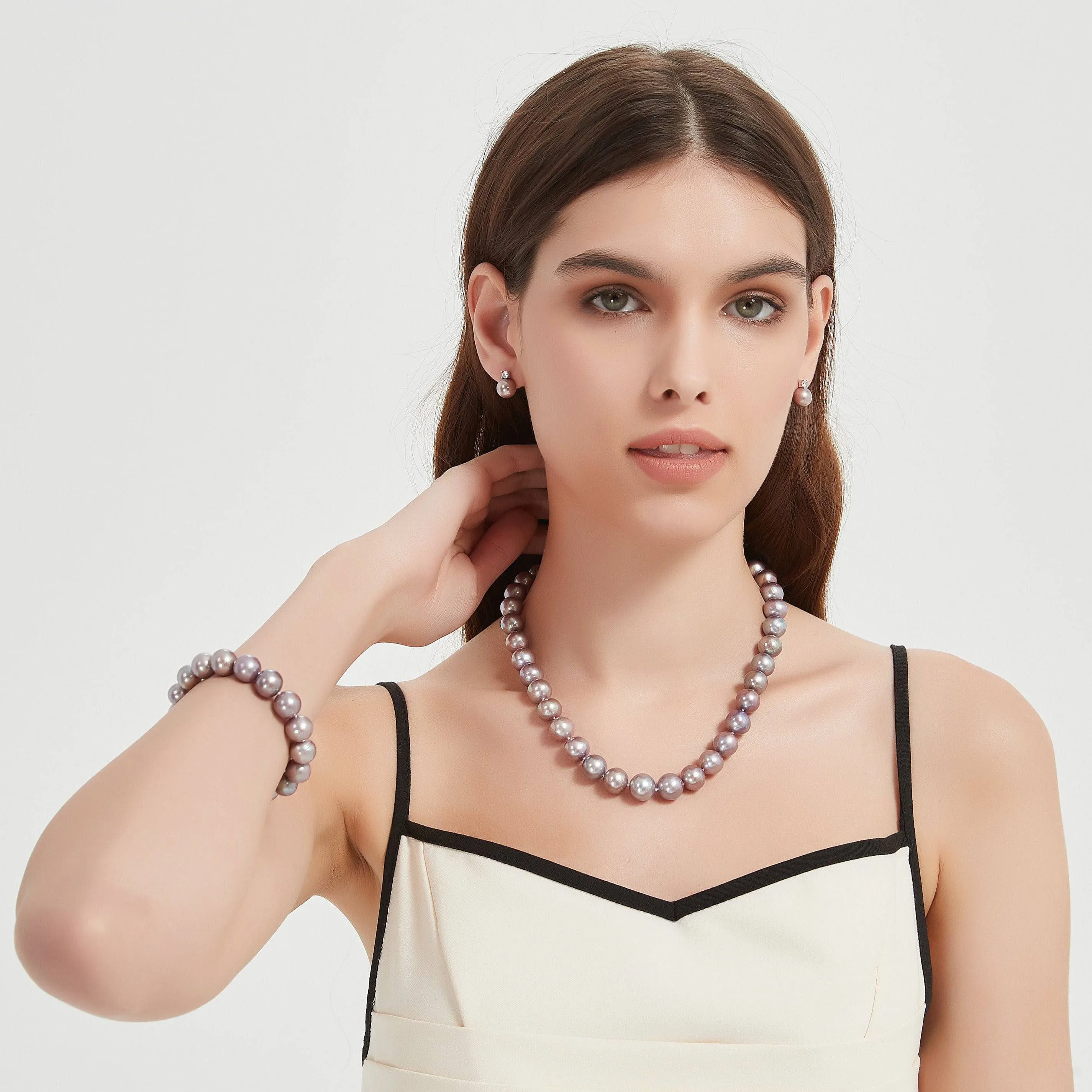 Purple 10-12mm Edison Pearl Necklace and Bracelet Set