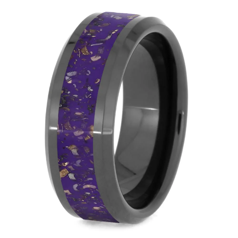 Purple & Black Men's Wedding Band, Stardust Ring