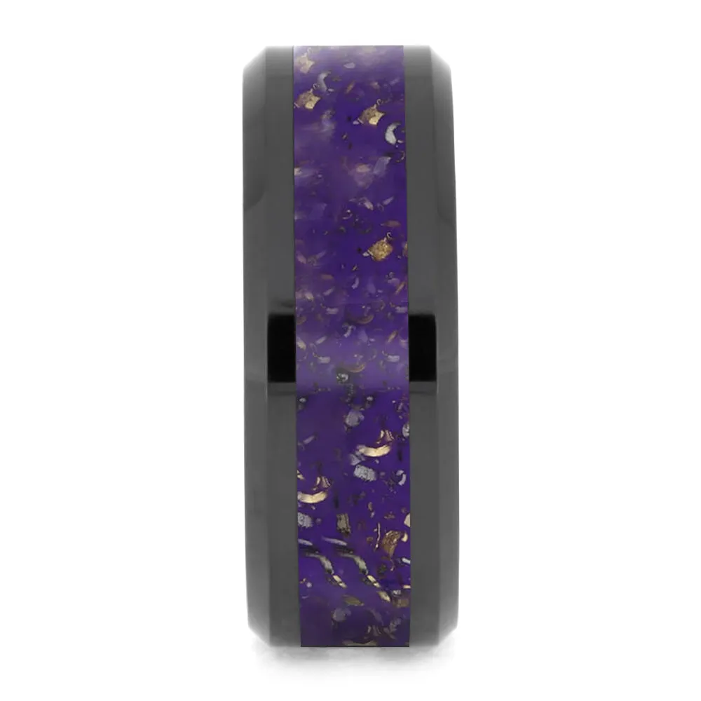 Purple & Black Men's Wedding Band, Stardust Ring
