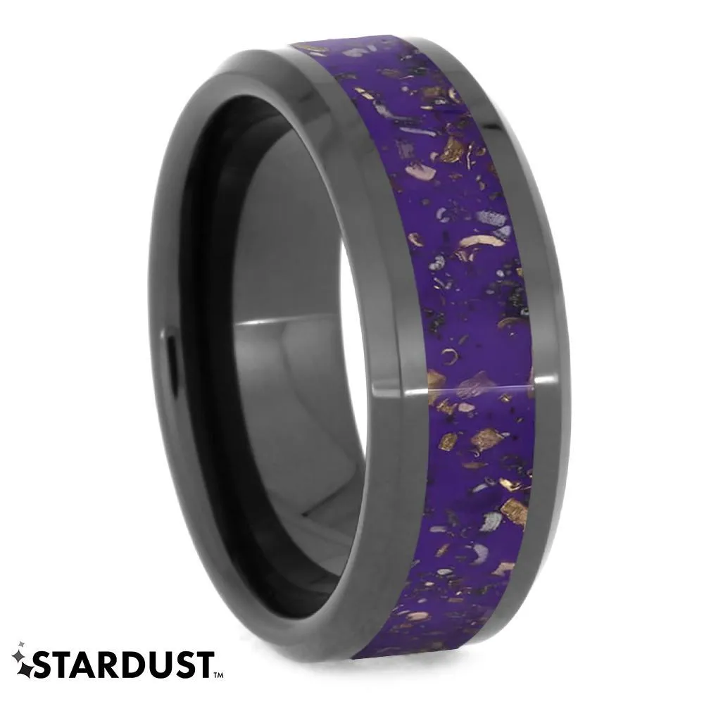 Purple & Black Men's Wedding Band, Stardust Ring