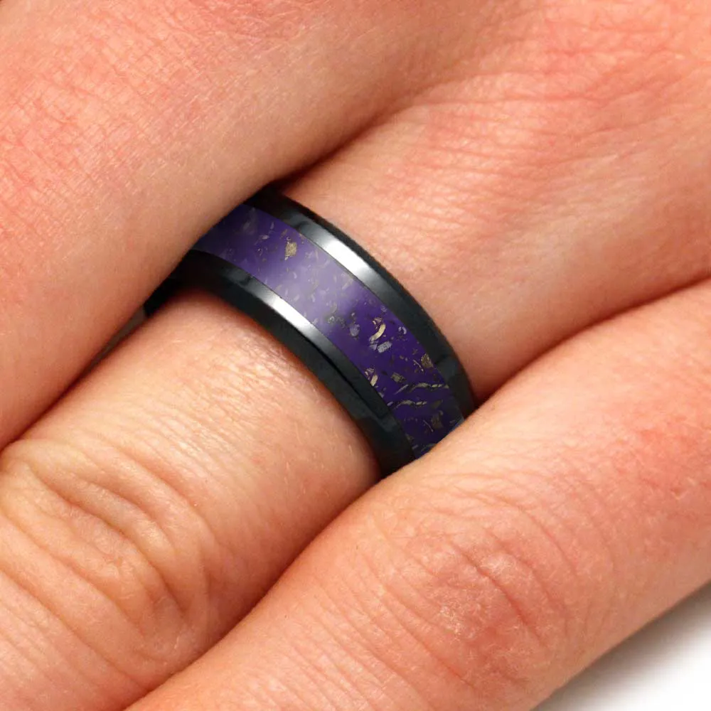 Purple & Black Men's Wedding Band, Stardust Ring