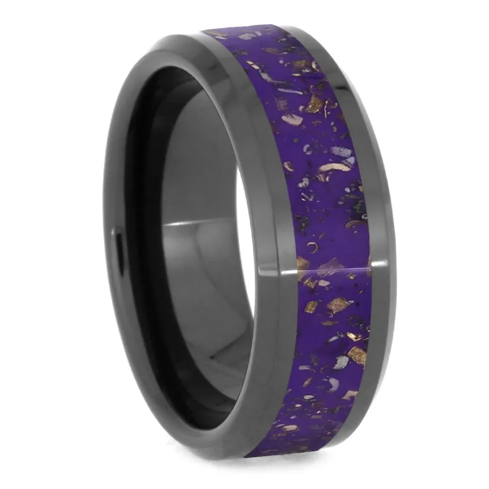 Purple & Black Men's Wedding Band, Stardust Ring