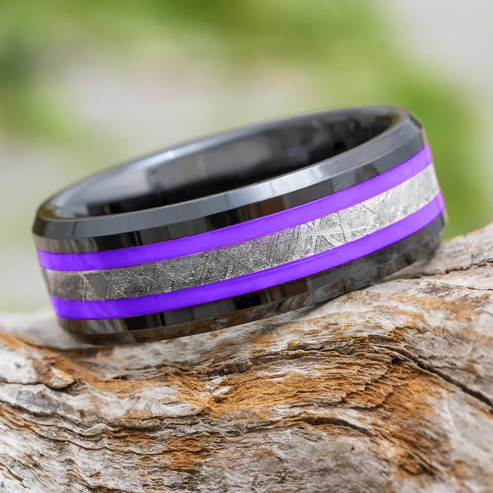 Purple Enamel & Meteorite Men's Wedding Band