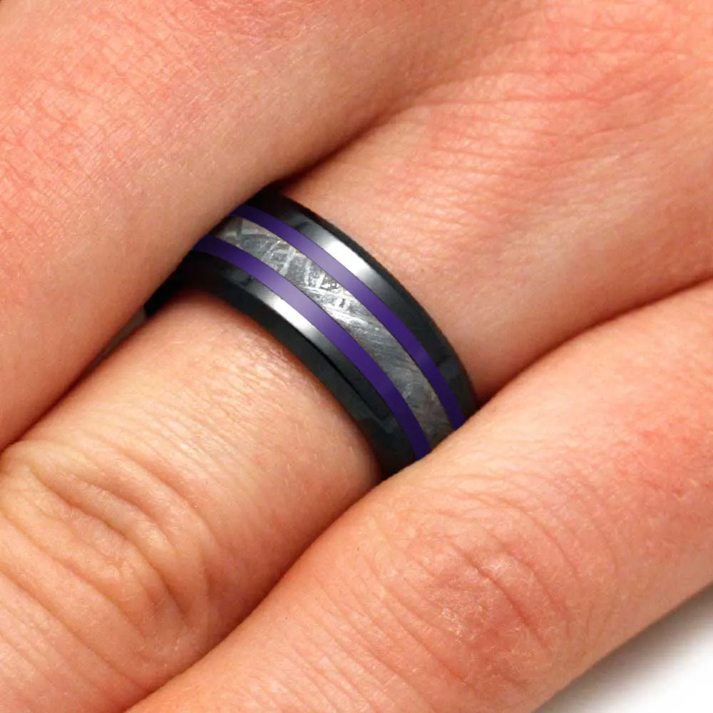 Purple Enamel & Meteorite Men's Wedding Band