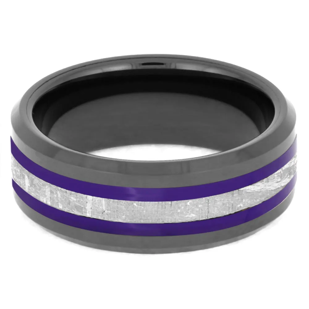 Purple Enamel & Meteorite Men's Wedding Band