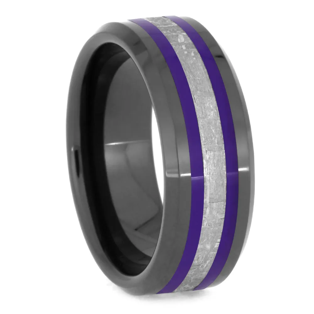 Purple Enamel & Meteorite Men's Wedding Band
