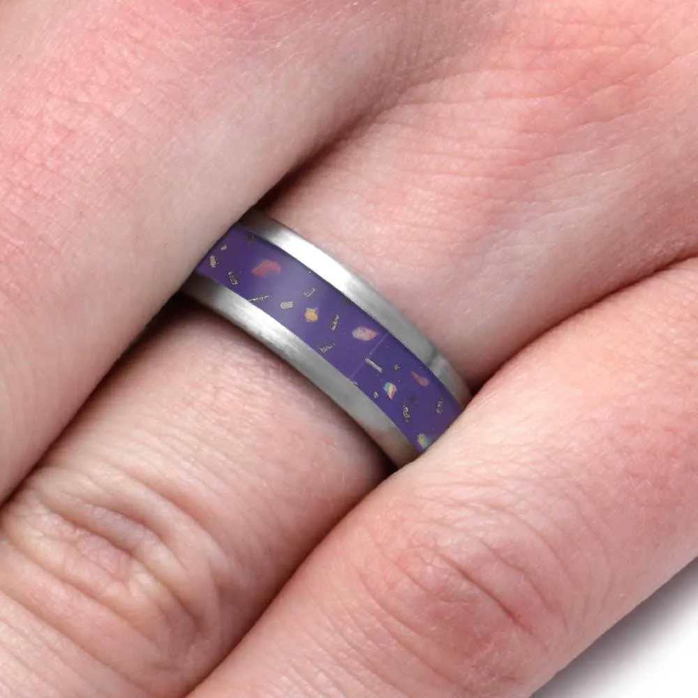 Purple Opal Stardust™ Wedding Band in Titanium