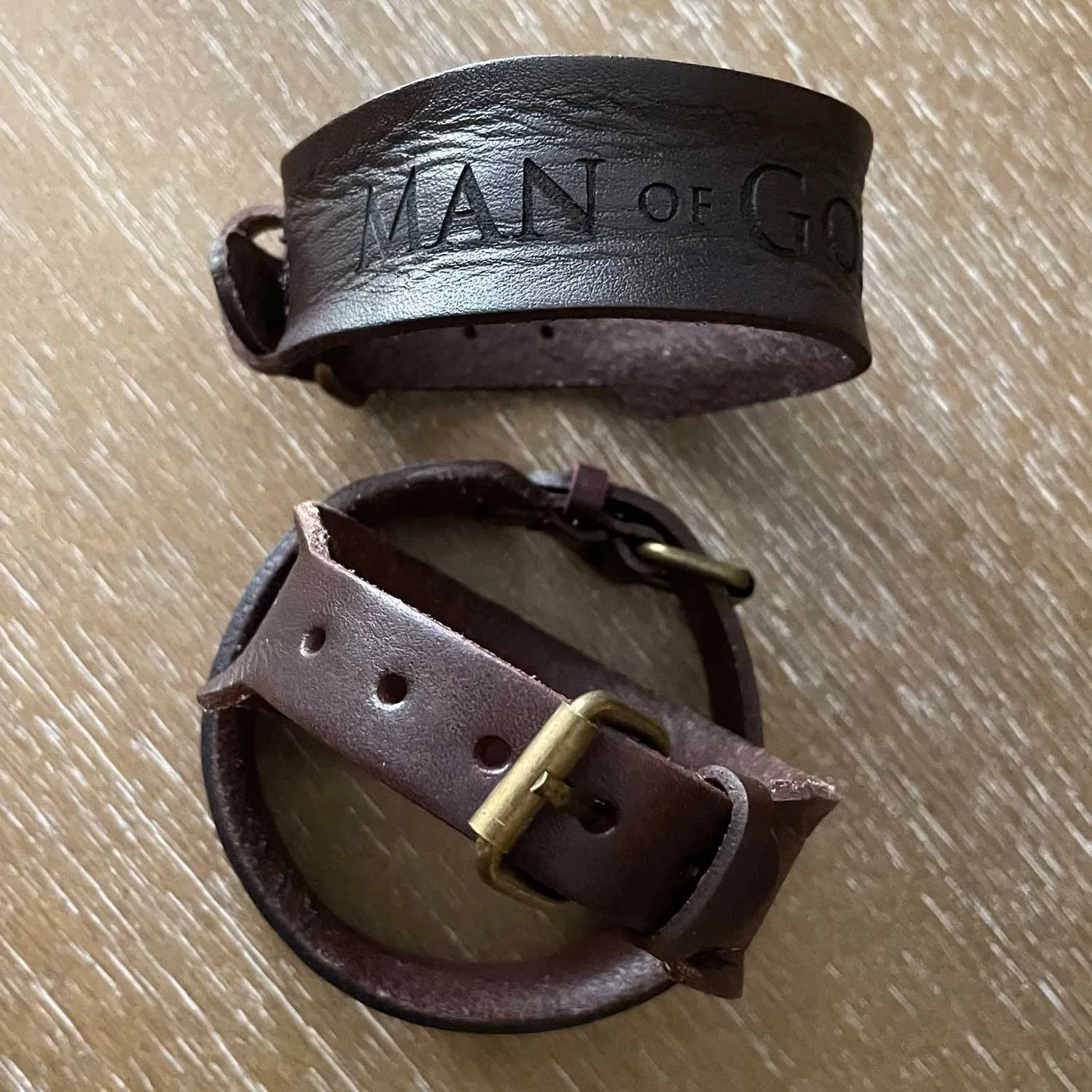 "Refuge in the Lord" Psalm 34:8 Laser-Engraved Brown Leather Scripture Bracelet with Watch Band Clasp