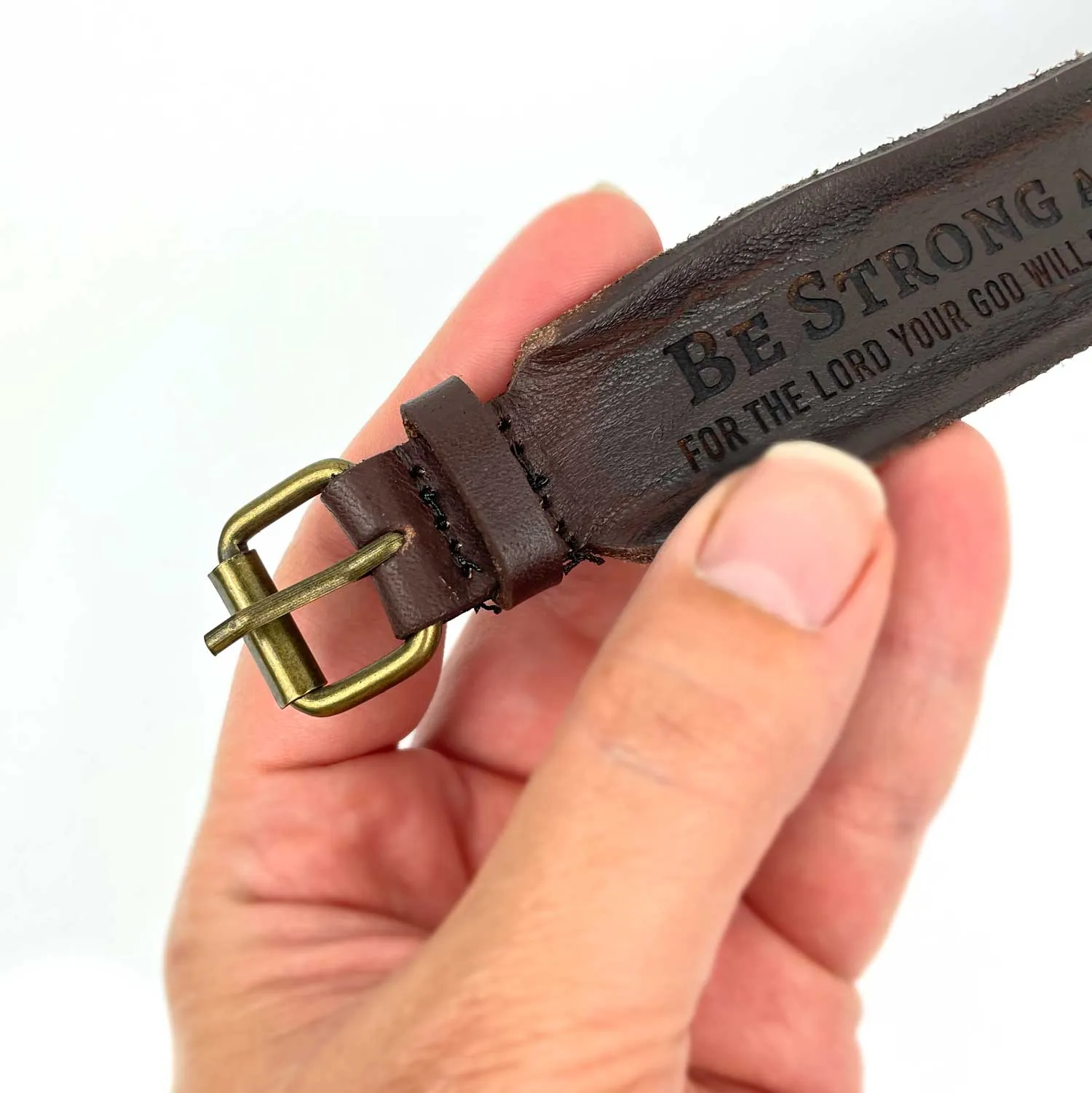 "Refuge in the Lord" Psalm 34:8 Laser-Engraved Brown Leather Scripture Bracelet with Watch Band Clasp