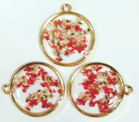Red & Golden Spherical Floral Design Resin Pendants with One Hole